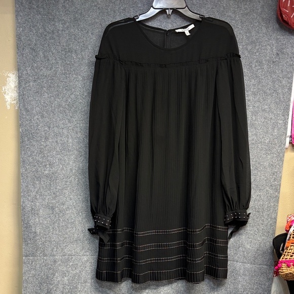 Derek Lam 10 Crosby Long Sleeve Pleaded Blk And Grey Tie Long Sleeve Dress 8